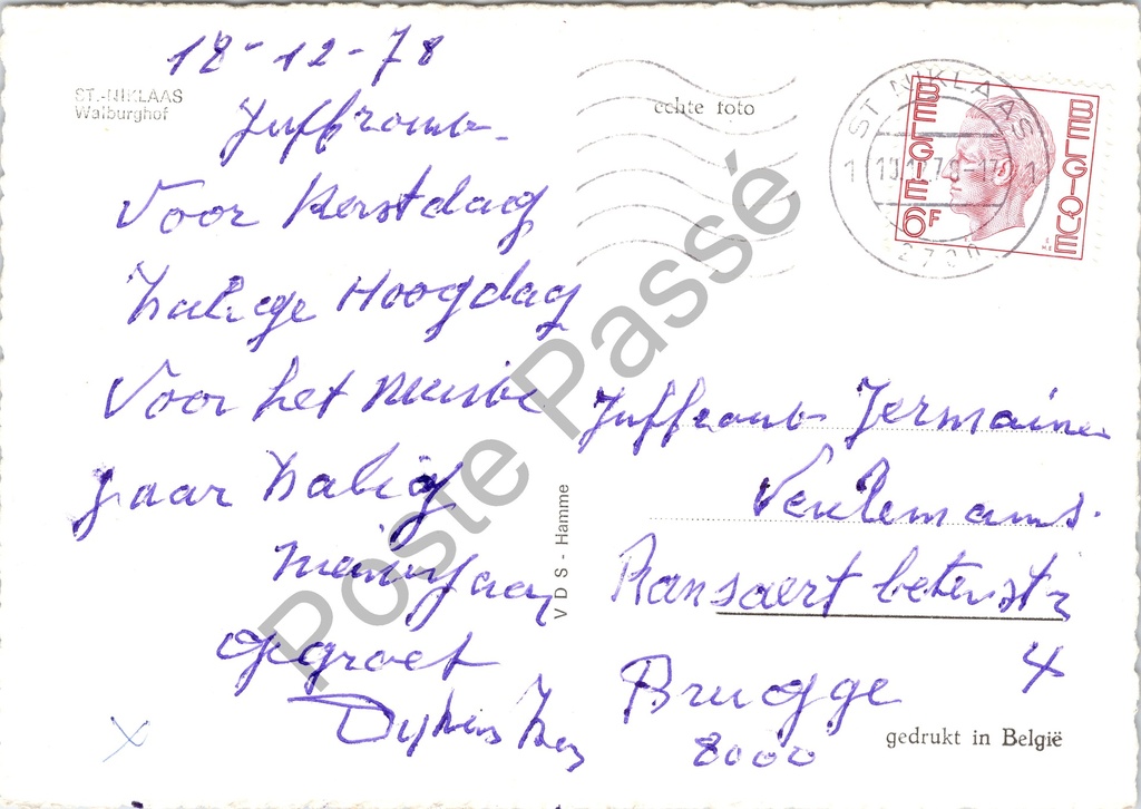 Sint-Niklaas - "Walburghof" - Historisch herenhuis aan het water – achterzijde van de originele postkaart