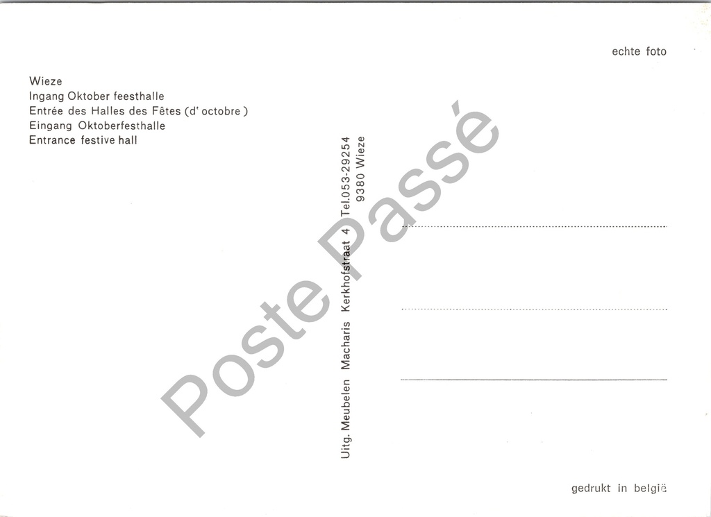 Wieze - "Ingang Oktober feesthalle" - Ingang van de Oktoberfesthalle – achterzijde van de originele postkaart