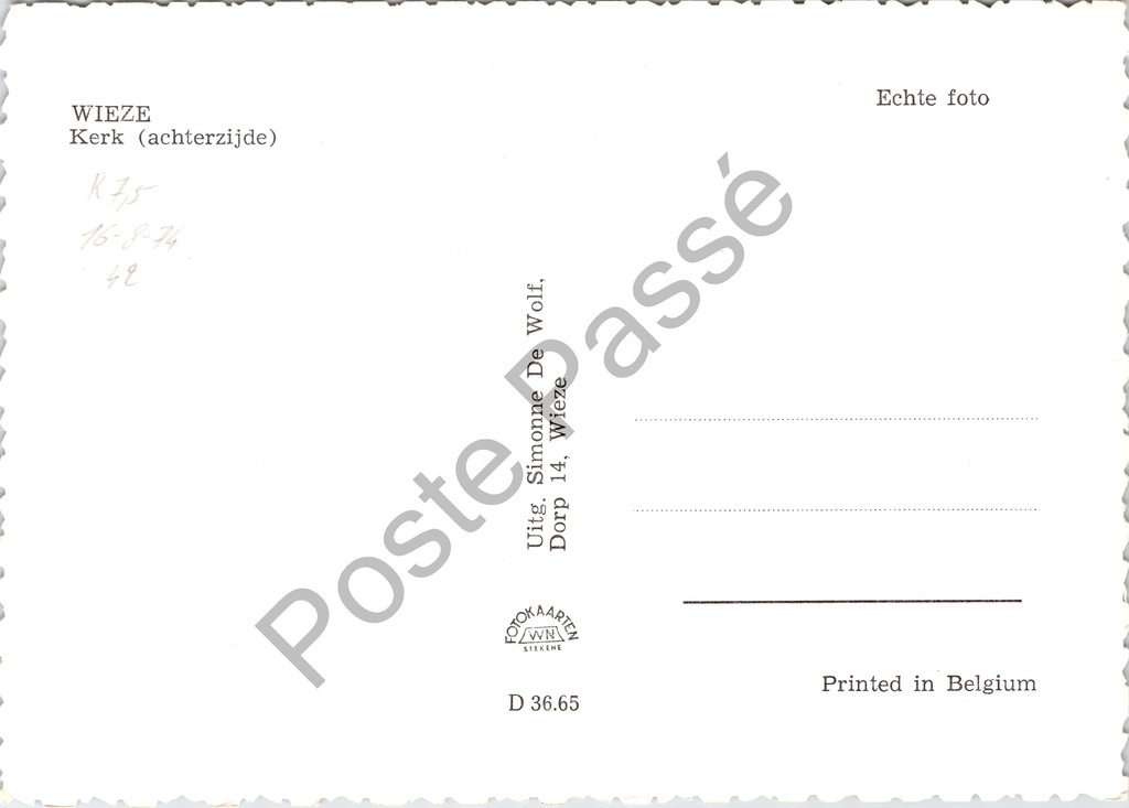 Wieze - "Kerk (achterzijde)" - Achterzijde van de kerk – achterzijde van de originele postkaart