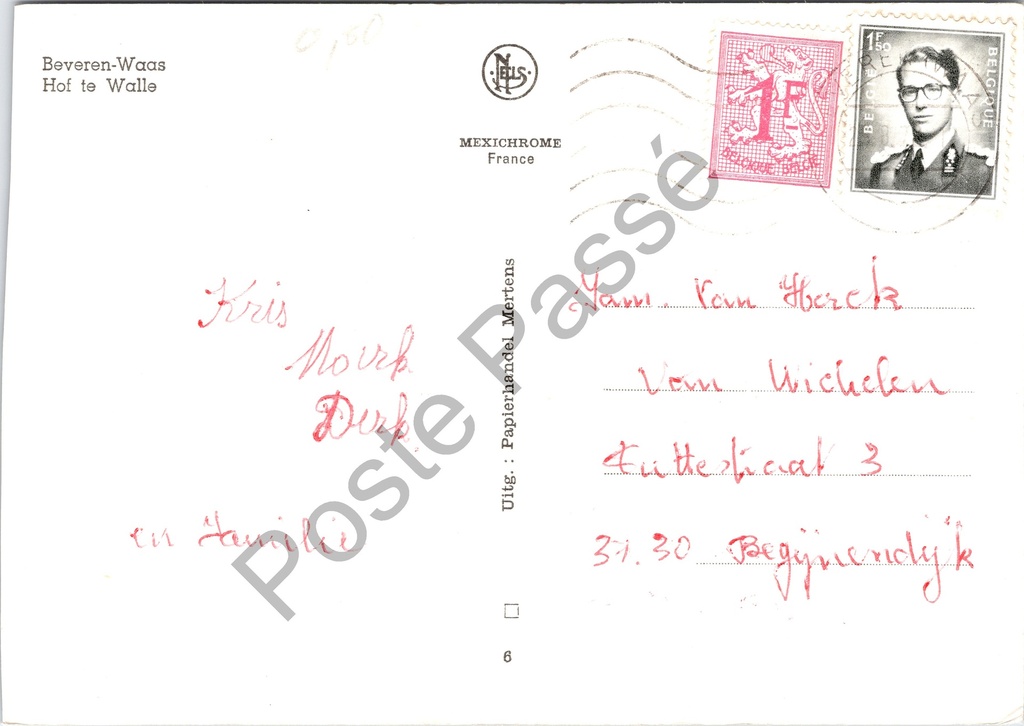Beveren - "Hof te Walle" - Waterburcht met slotgracht – achterzijde van de originele postkaart