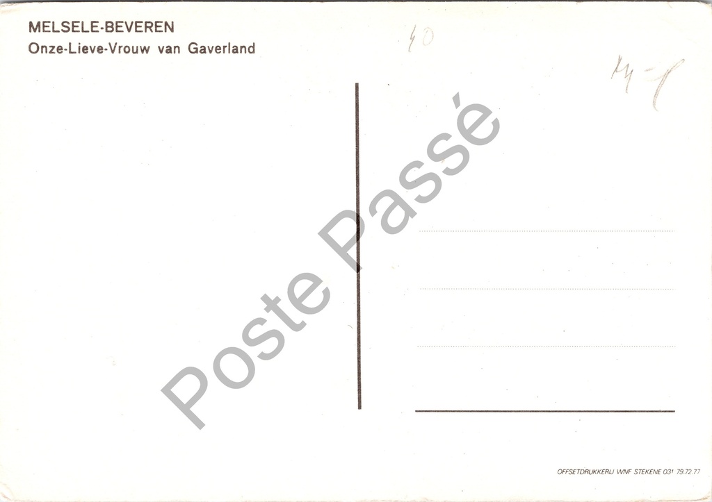 Melsele - "Onze-Lieve-Vrouw van Gaverland" - Mariabeeld met Kind Jezus – achterzijde van de originele postkaart