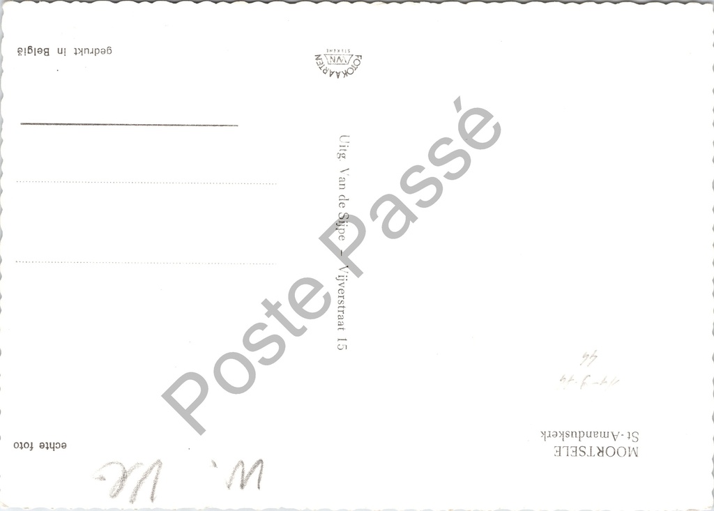 Oosterzele - "MOORTSELE - St.-Amanduskerk" - Sint-Amanduskerk te Moortsele – achterzijde van de originele postkaart
