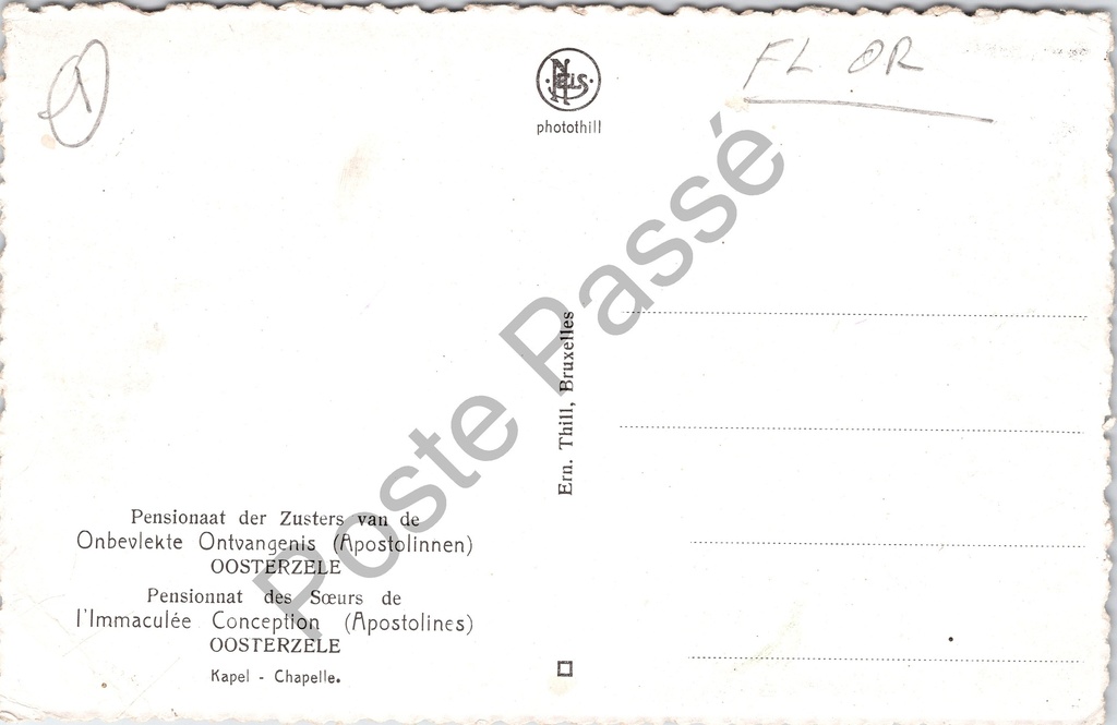 Oosterzele - "Kapel - Chapelle" - Kapel van het Pensionaat der Zusters – achterzijde van de originele postkaart