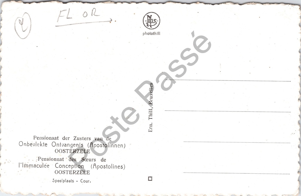 Oosterzele - "Pensionaat der Zusters van de Onbevlekte Ontvangenis" - Speelplaats – achterzijde van de originele postkaart