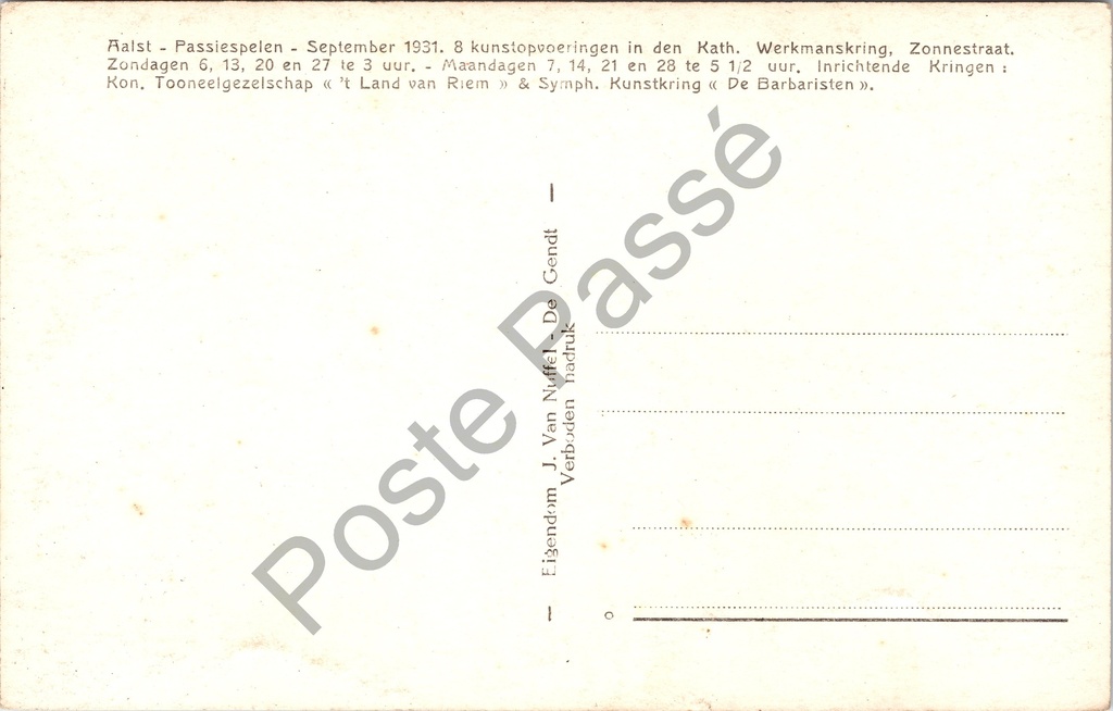 Aalst - "NATHANAEL" - Passiespelen 1931, Hr. Phil. Moortgat als Nathanael – achterzijde van de originele postkaart