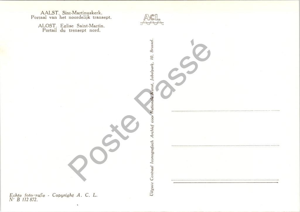 Aalst - "Sint-Martinuskerk. Portaal van het noordelijk transept." - Noordelijk – achterzijde van de originele postkaart