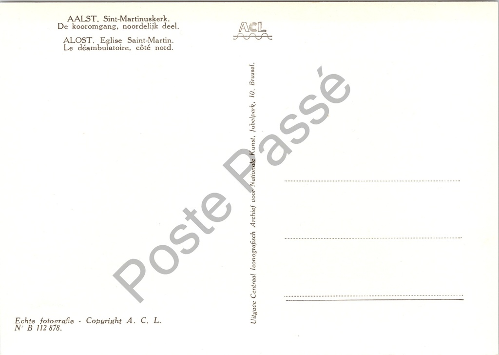 Aalst - "Sint-Martinuskerk. De kooromgang, noordelijk deel." - Interieur kooromgang – achterzijde van de originele postkaart