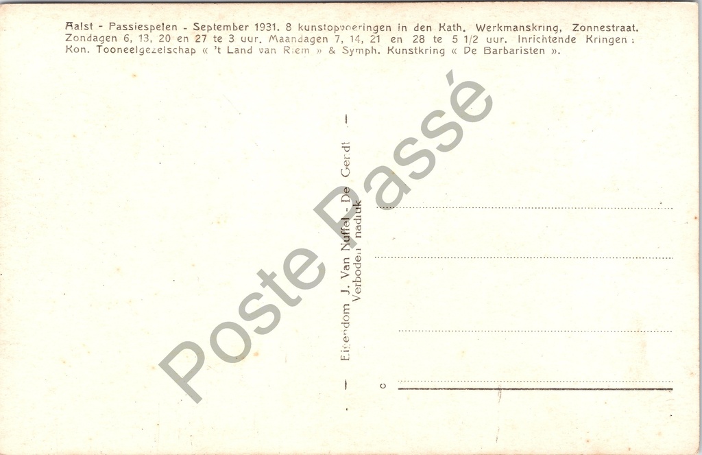 Aalst - "CAIFAS" - Passiespelen 1931, Hr Jos Temmerman als Kajafas – achterzijde van de originele postkaart