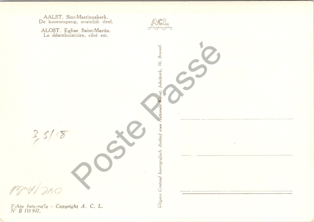 Aalst - "Sint-Martinuskerk" - Kooromgang oostelijk deel – achterzijde van de originele postkaart