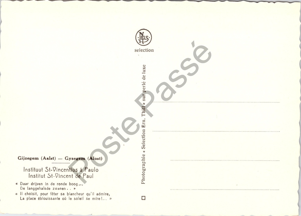 Aalst - "Instituut St-Vincentius à Paulo" - Zwanenvijver – achterzijde van de originele postkaart