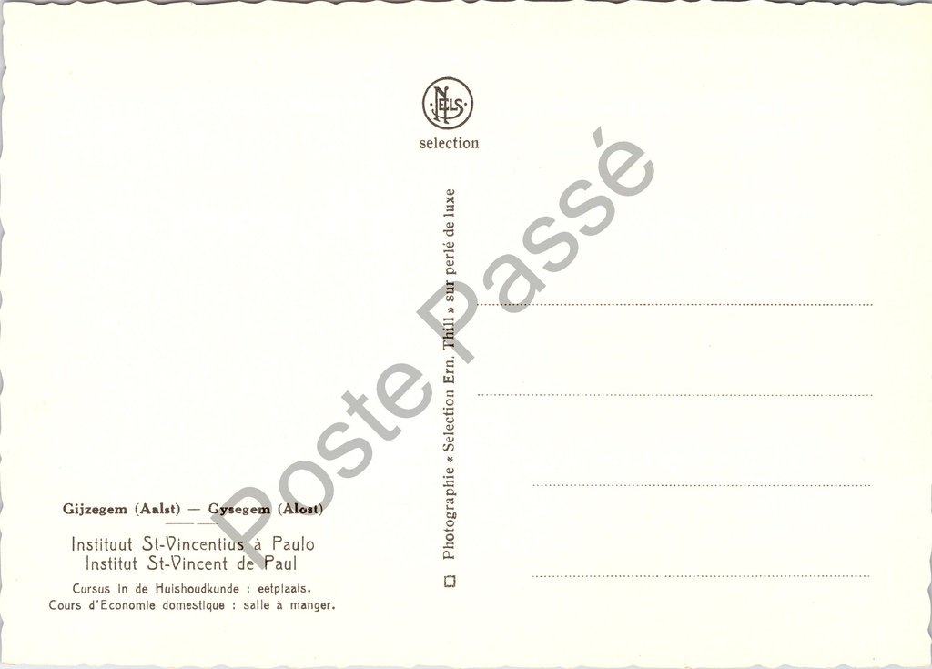 Aalst - "Instituut St-Vincentius à Paulo" - Eetzaal – achterzijde van de originele postkaart