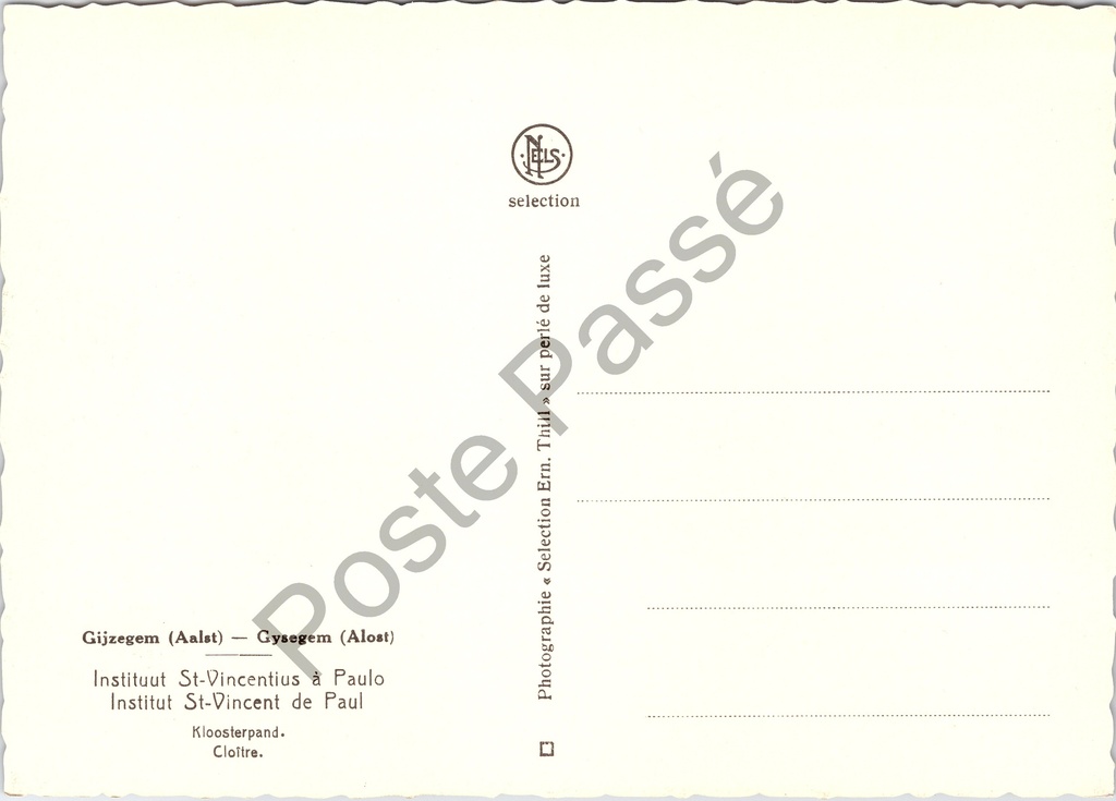 Aalst - "Kloosterpand" - Kloostergang van het Institut St-Vincent de Paul – achterzijde van de originele postkaart