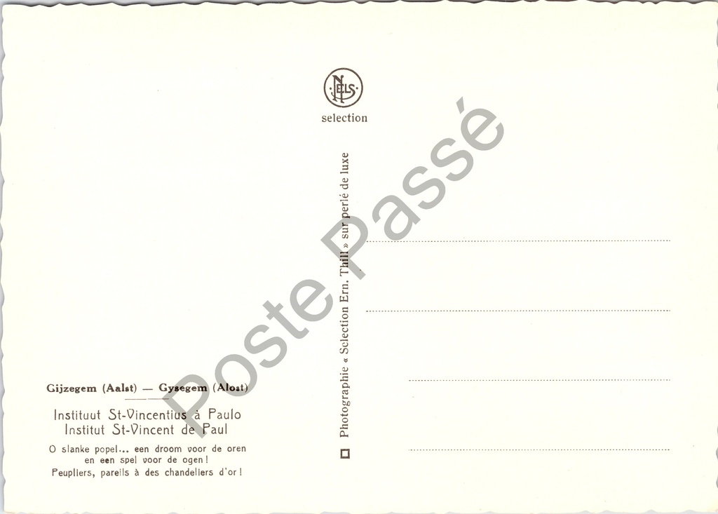 Aalst - "Instituut St-Vincentius à Paulo" - Standbeeld in de tuin – achterzijde van de originele postkaart