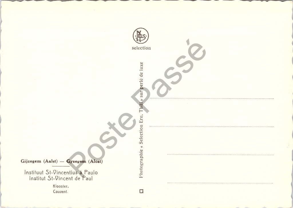 Aalst - "Instituut St-Vincentius à Paulo" - Klooster Sint-Vincentius à Paulo – achterzijde van de originele postkaart