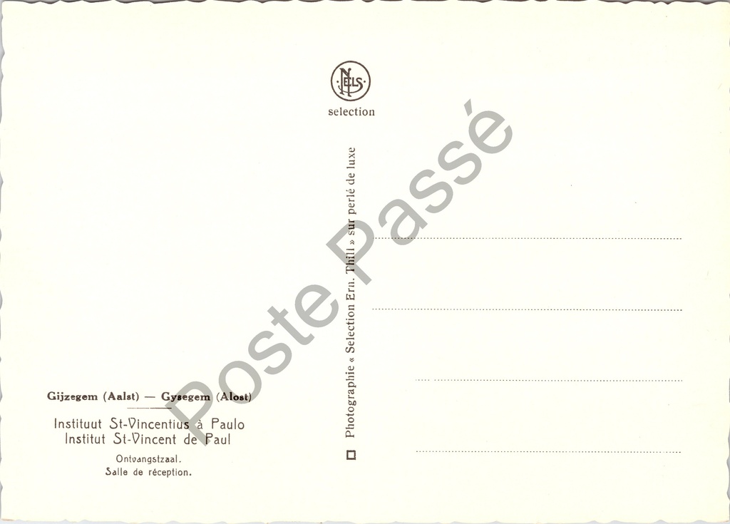 Aalst - "Ontvangstzaal / Salle de réception" - Ontvangsthal van het Instituut – achterzijde van de originele postkaart