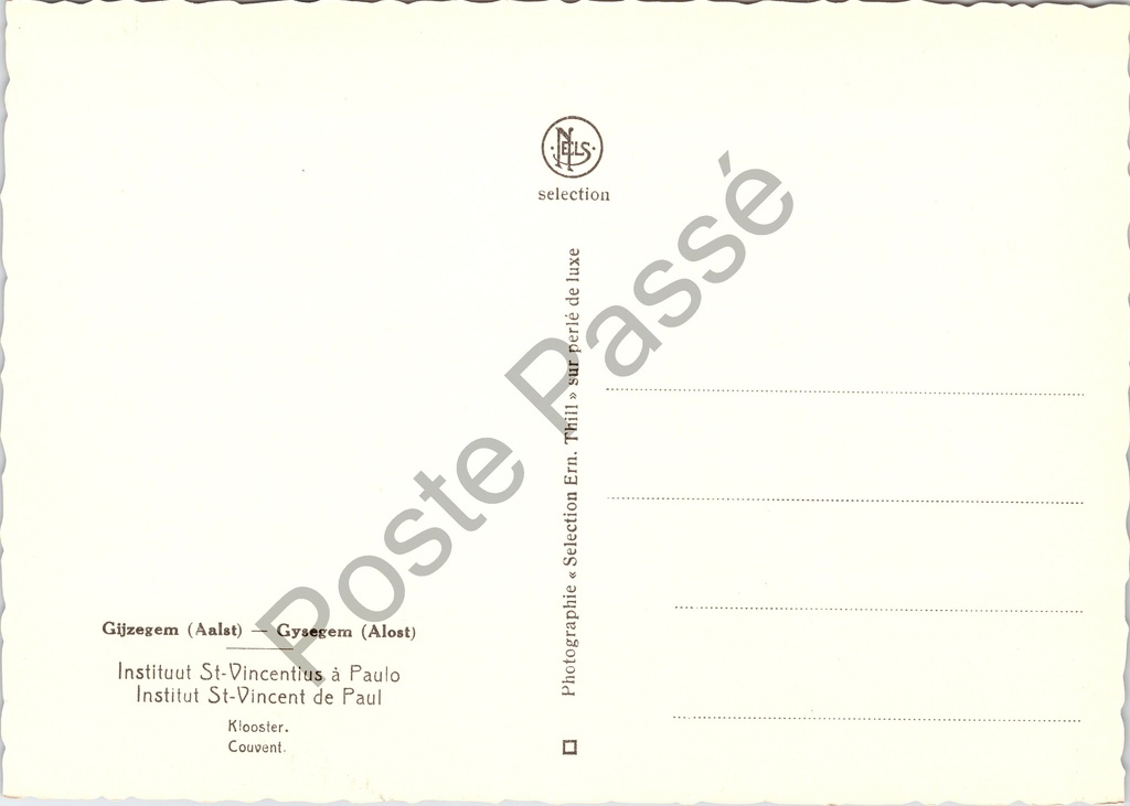 Aalst - "Instituut St-Vincentius à Paulo" - Klooster Sint-Vincentius à Paulo – achterzijde van de originele postkaart