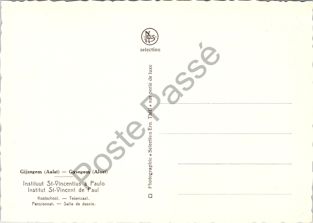 Aalst - "Kostschool. — Tekenzaal." - Tekenzaal van het Instituut Sint-Vincentius à – achterzijde van de originele postkaart