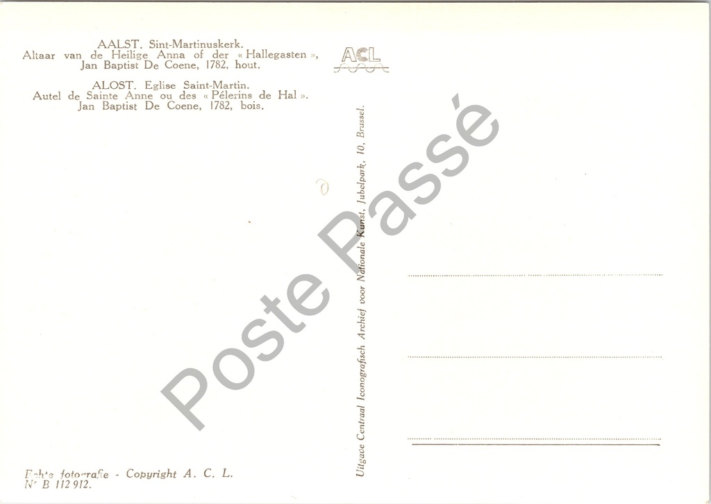 Aalst - "Sint-Martinuskerk" - Altaar van de Heilige Anna (Hallegasten), Jan Baptist – achterzijde van de originele postkaart