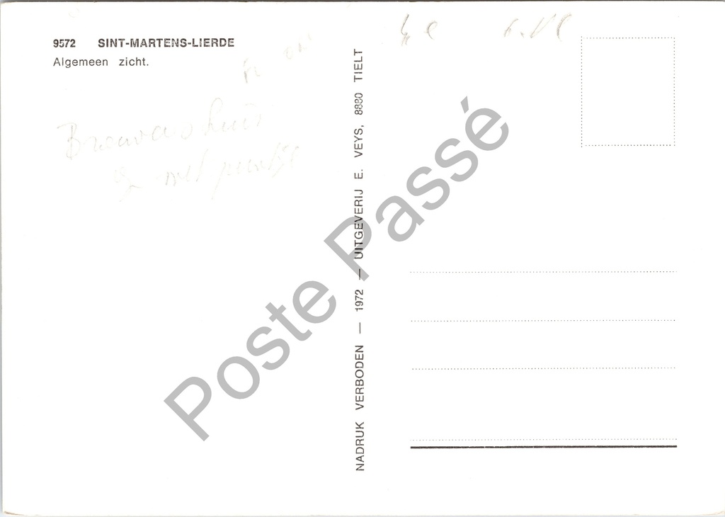Lierde - "Algemeen zicht" - Luchtperspectief op het dorpscentrum – achterzijde van de originele postkaart