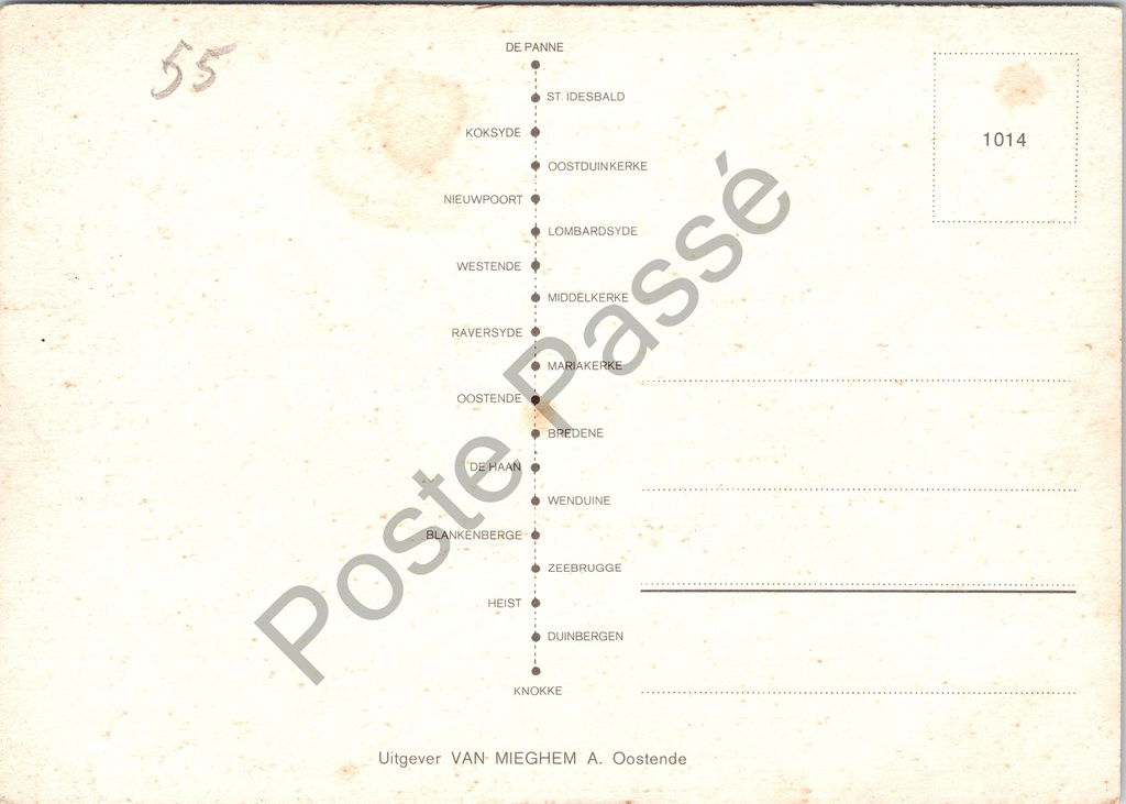 Oostende - "O.718" - Vissersboot voor de pier van Oostende – achterzijde van de originele postkaart