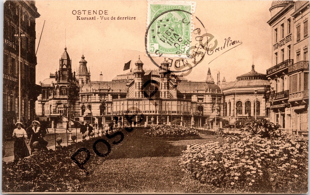 Oostende - "Kursaal - Vue de derrière" - Kursaal gezien van achteren – achterzijde van de originele postkaart