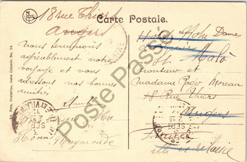 Oostende - "La Digue et le Kursaal" - De Dijk en het Kursaal – achterzijde van de originele postkaart