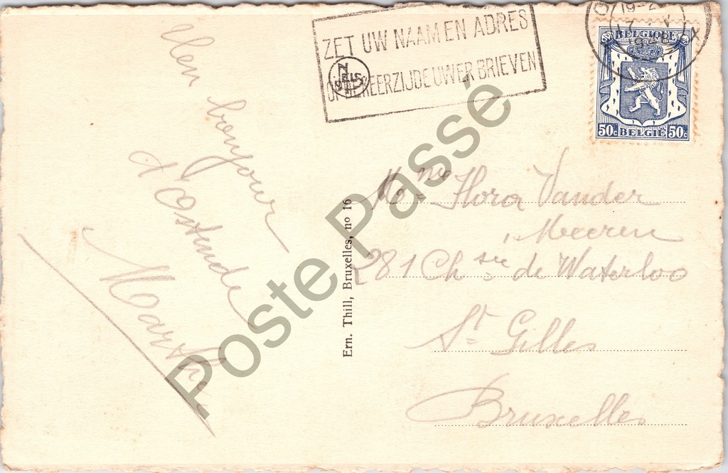 Oostende - "Entrée de la Malle «Prince Baudouin» par tempête" - Mailboot Prince – achterzijde van de originele postkaart