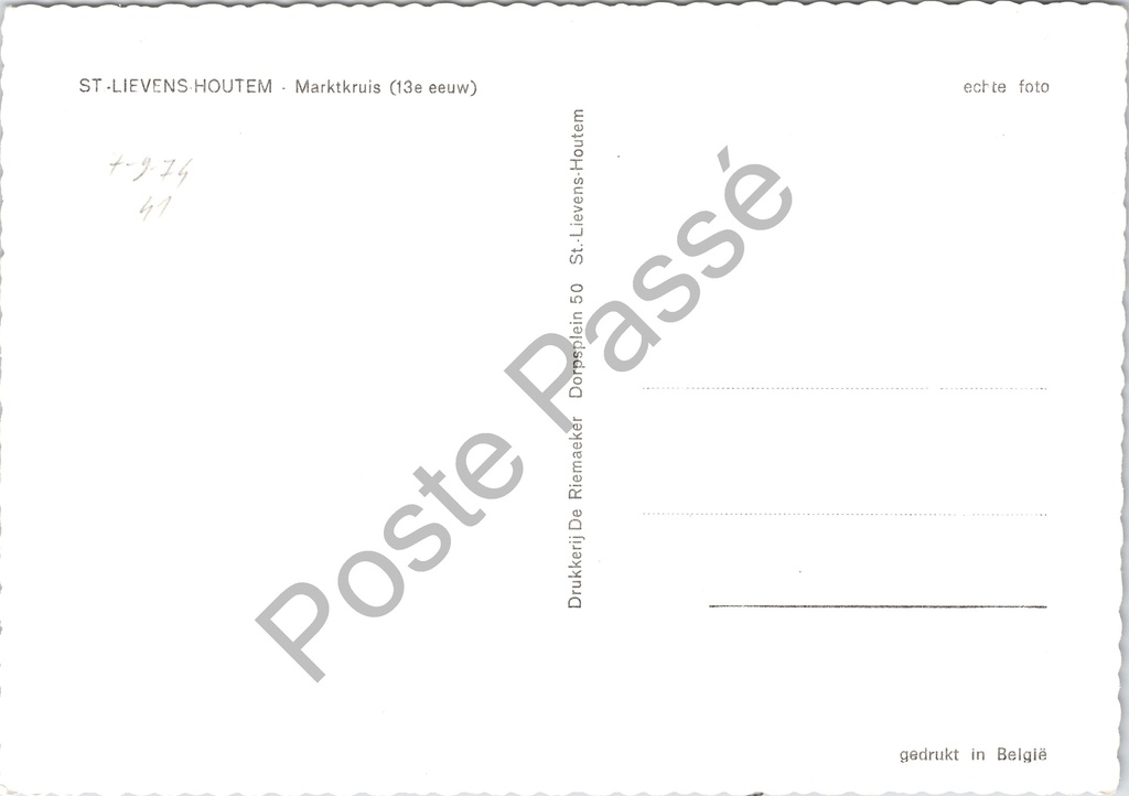Sint-Lievens-Houtem - "Marktkruis (13e eeuw)" - Middeleeuws marktkruis – achterzijde van de originele postkaart