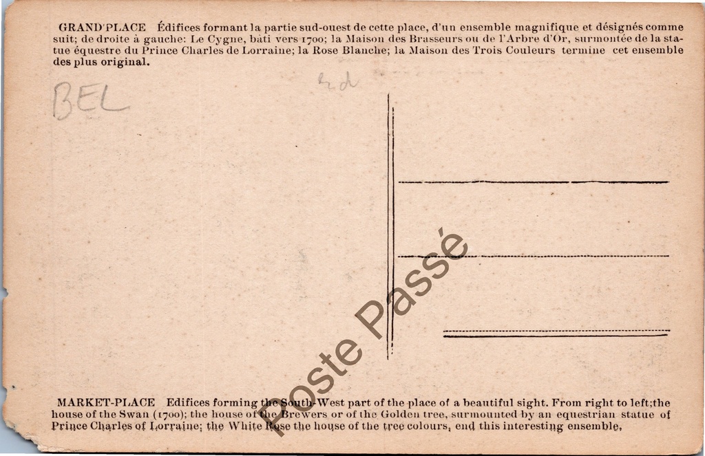 Brussel - "Maisons du Grand Duc Charles de Lorraine et du Prince d'Orange" – achterzijde van de originele postkaart