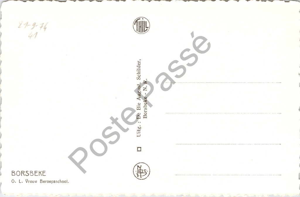 Herzele - "O. L. Vrouw Beroepsschool" - Onze-Lieve-Vrouw Beroepsschool in Borsbeke – achterzijde van de originele postkaart