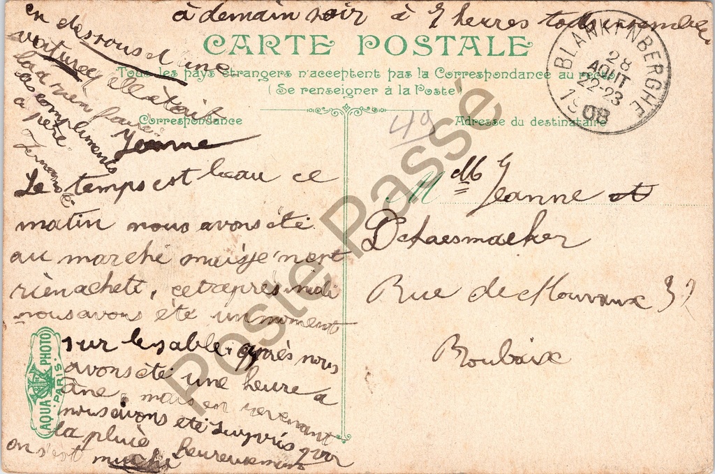 Blankenberge - "Blankenberghe - Sur l'Estacade" - Mensen op de pier – achterzijde van de originele postkaart