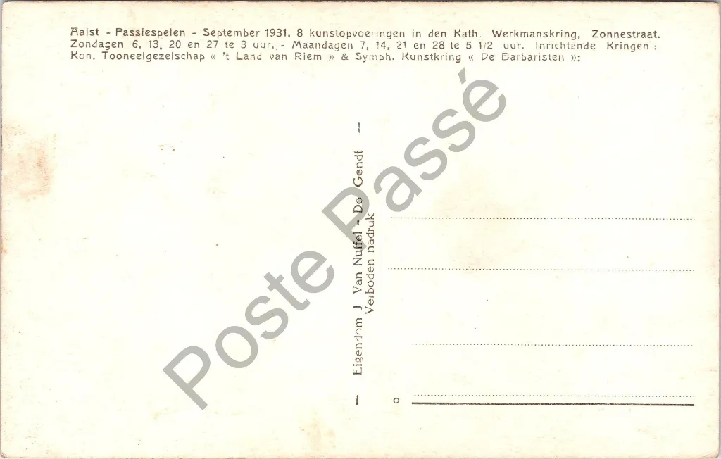 Aalst - "PETRUS" - Passiespelen 1931, Hr. Ch. De Neayer als Petrus – originele postkaart, afbeelding 3