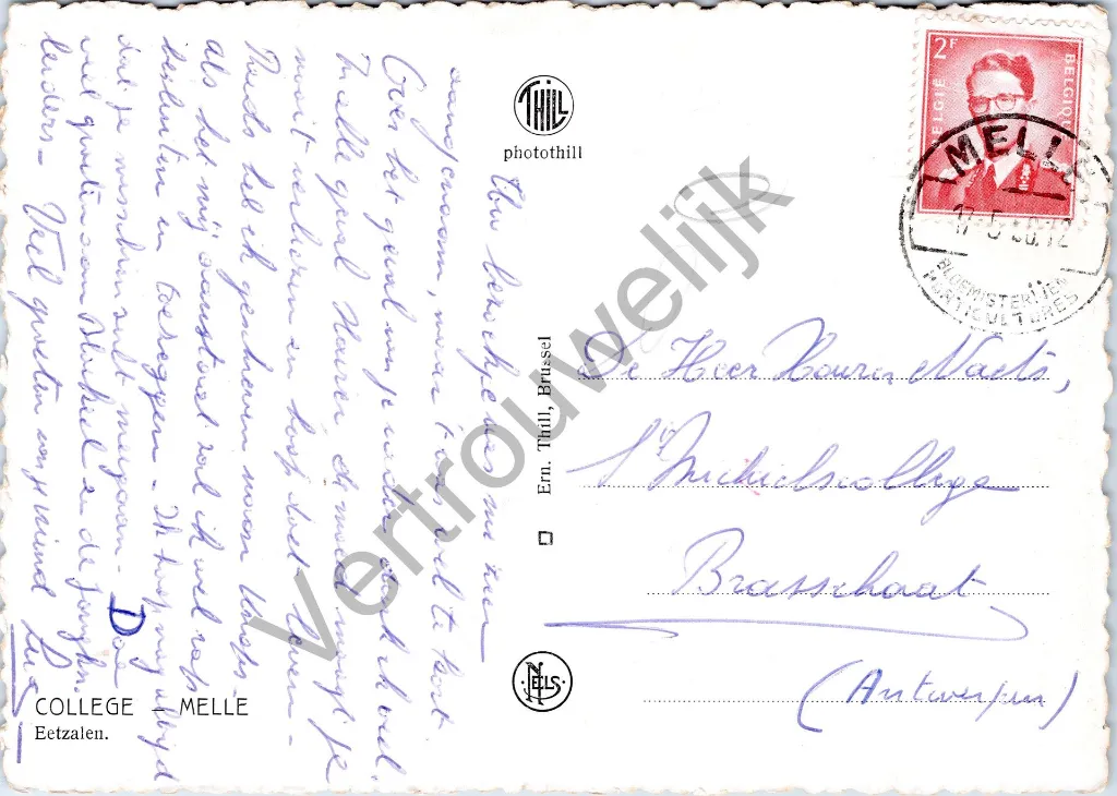 Melle - "COLLEGE - MELLE Eetzalen." - Eetzalen van het College van Melle – achterzijde van de originele postkaart