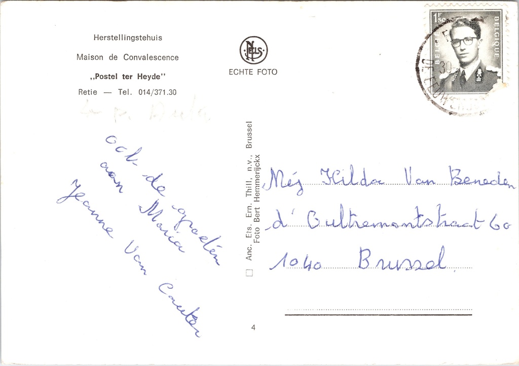 Retie - "Postel ter Heyde" - Kanaal door boslandschap bij herstellingstehuis – achterzijde van de originele postkaart