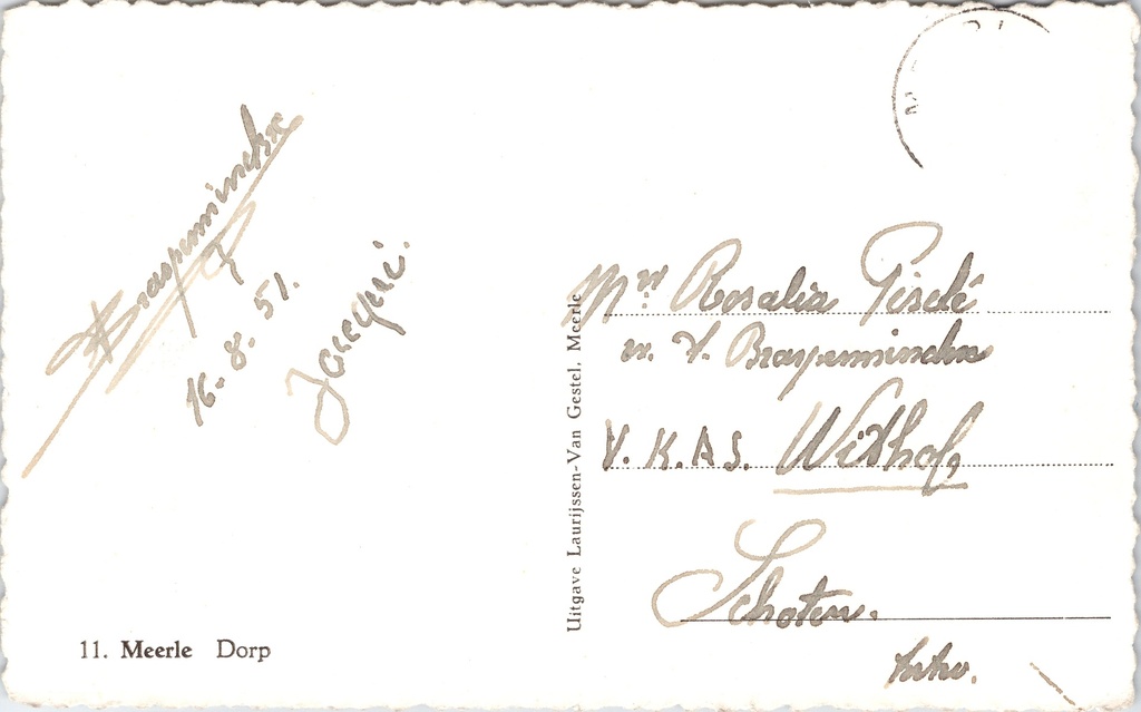 Hoogstraten - "Meerle Dorp" - Dorpsgezicht Meerle met straatzicht – achterzijde van de originele postkaart