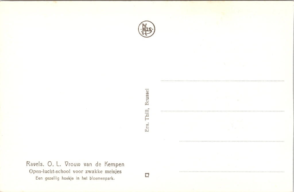 Ravels - "O.L. Vrouw van de Kempen" - Open-lucht-school voor meisjes – achterzijde van de originele postkaart