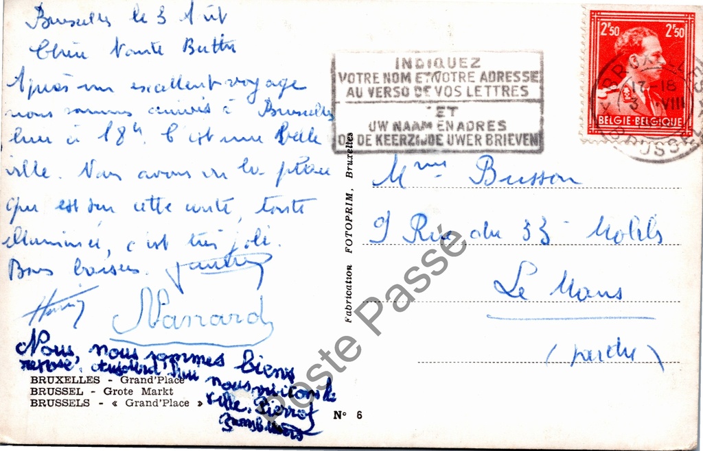 Brussel - "Grand'Place" - Grote Markt – achterzijde van de originele postkaart