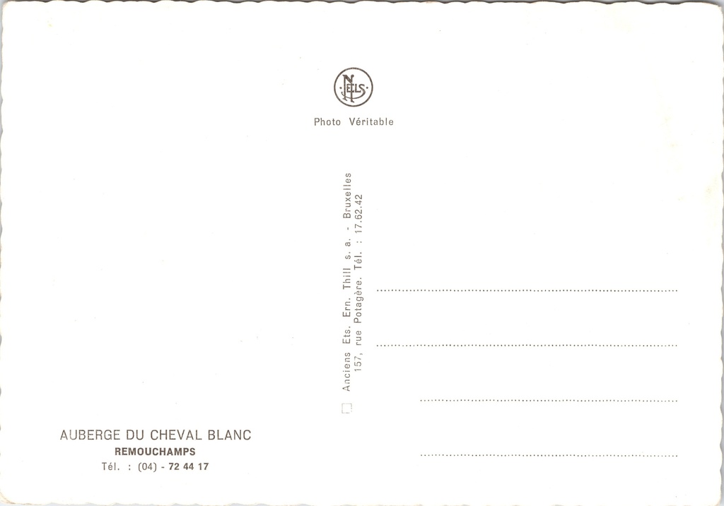 Aywaille - "Auberge du Cheval Blanc" - Herberg het Witte Paard in Remouchamps – achterzijde van de originele postkaart