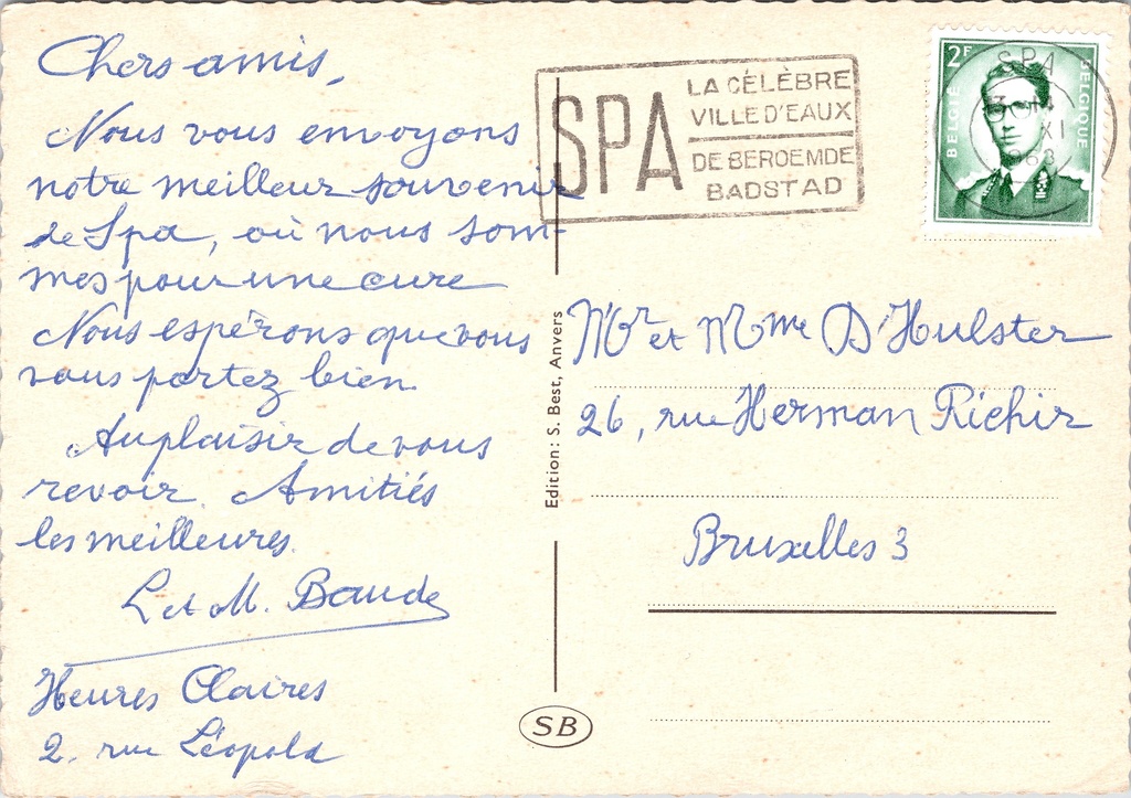 Spa - "Souvenir de Spa" - Meervoudige stadskaart met lake, molen, casino en panorama – achterzijde van de originele postkaart