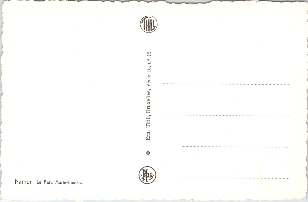 Namur - "Le Parc Marie-Louise" - Vijver met fontein in het Marie-Louisepark – achterzijde van de originele postkaart