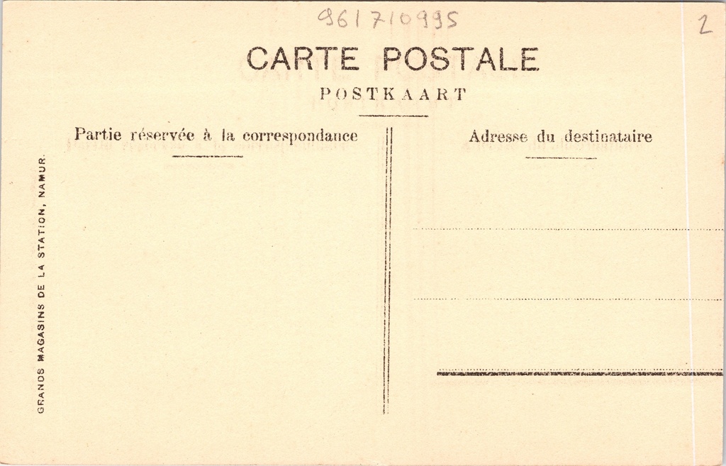 Namur - "Le Chateau de Dave" - Kasteel van Dave langs de Maas – achterzijde van de originele postkaart