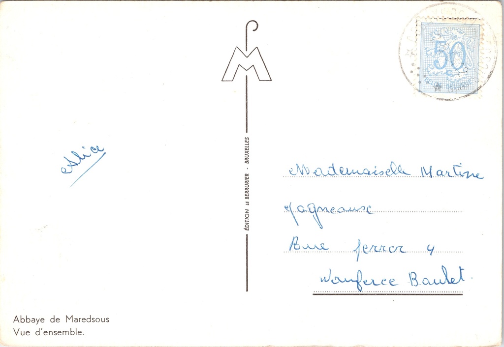 Anhée - "Abbaye de Maredsous" - Abdij van Maredsous, totaaloverzicht – achterzijde van de originele postkaart