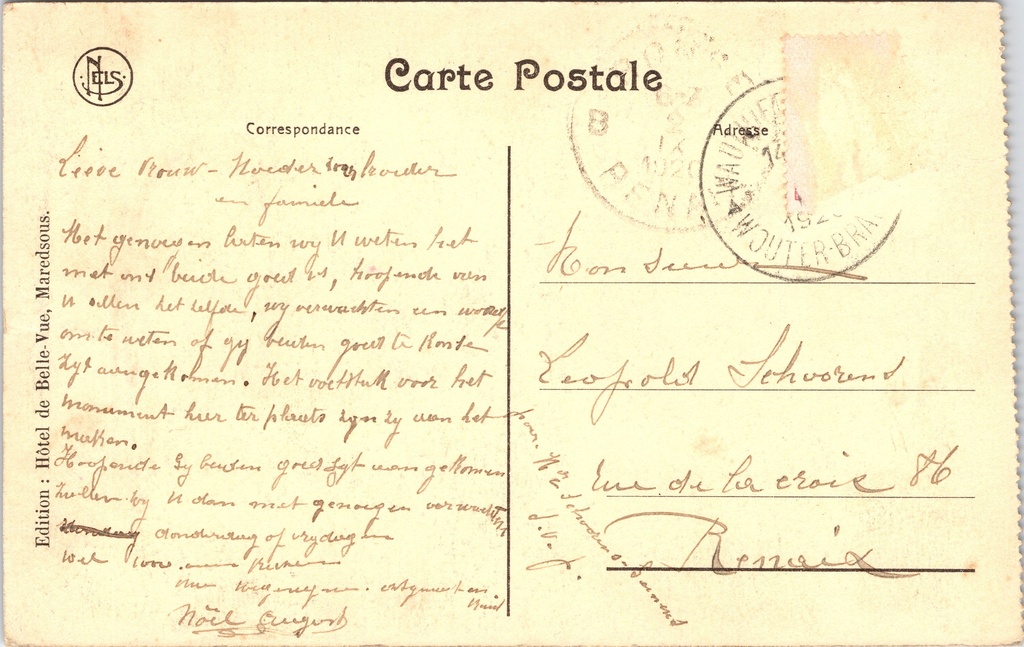 Anhée - "Maredsous Abbaye" - Abdij van Maredsous – achterzijde van de originele postkaart