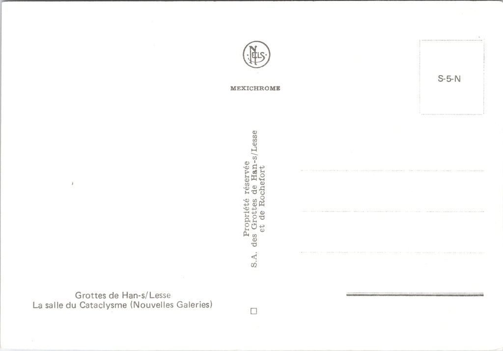 Rochefort - "La salle du Cataclysme (Nouvelles Galeries)" - Grotten van Han, zaal – achterzijde van de originele postkaart