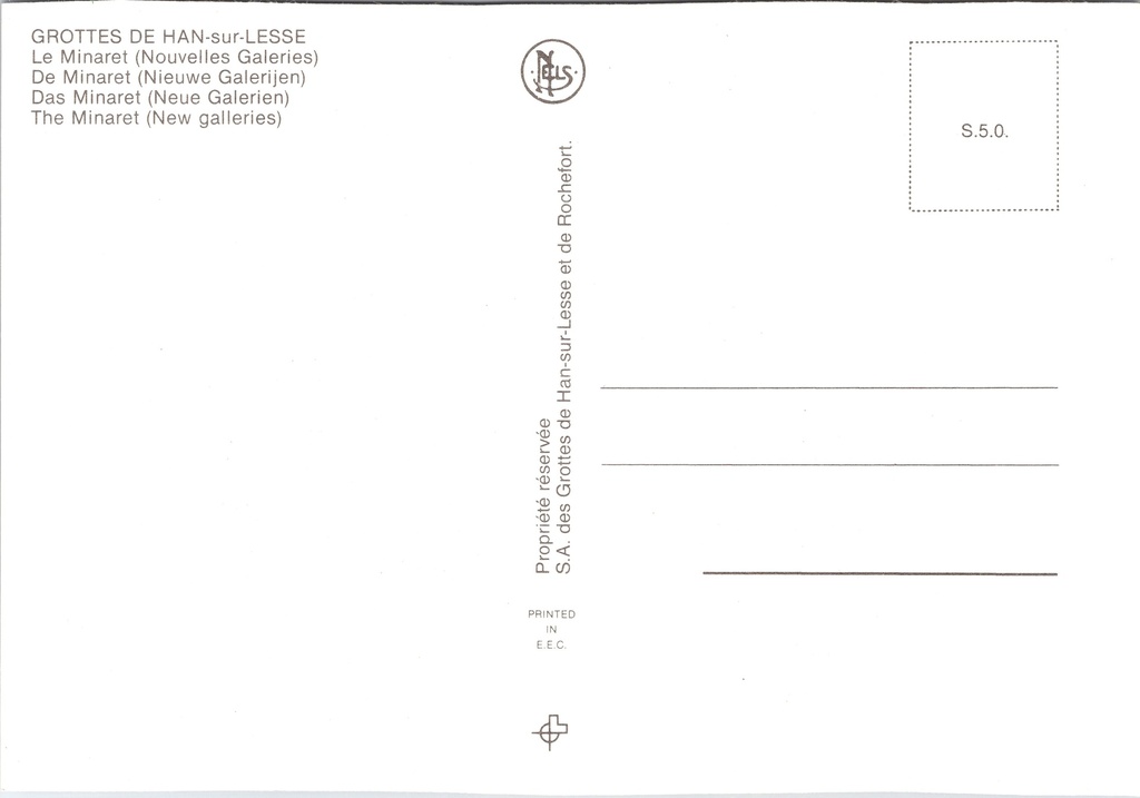Rochefort - "Le Minaret (Nouvelles Galeries)" - De Minaret in de nieuwe galerijen – achterzijde van de originele postkaart