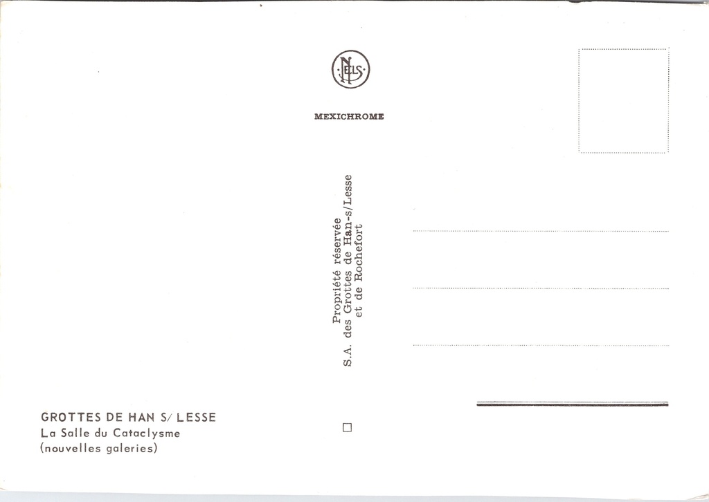 Rochefort - "La Salle du Cataclysme" - Grottes de Han, de Cataclysme-zaal (nieuwe – achterzijde van de originele postkaart