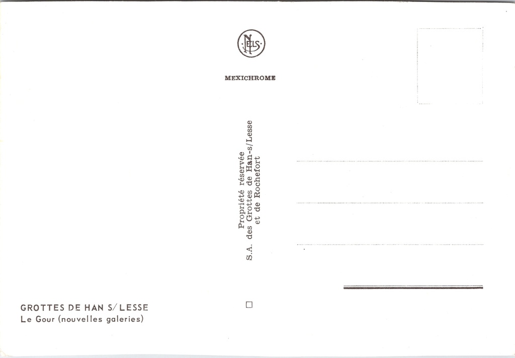Rochefort - "Le Gour (nouvelles galeries)" - Grottenstalactieten in de nieuwe – achterzijde van de originele postkaart