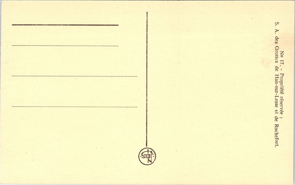 Rochefort - "La Grande Draperie" - De Grote Draperie in de Grotten van Han – achterzijde van de originele postkaart