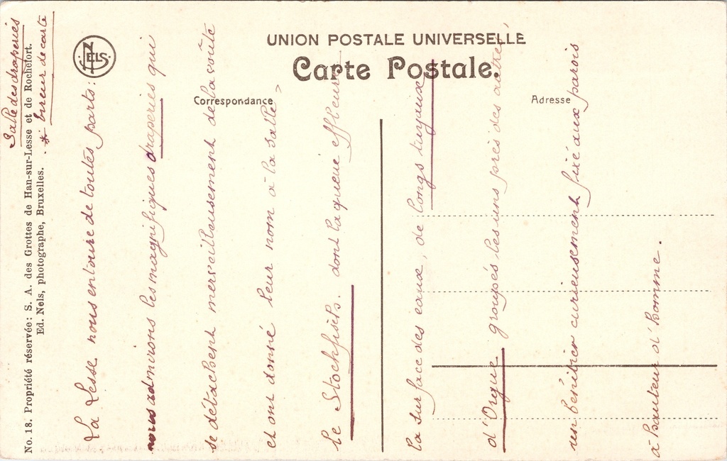 Rochefort - "Grotte de Han - L'Entrée de la Salle du Dôme" - Ingang – achterzijde van de originele postkaart
