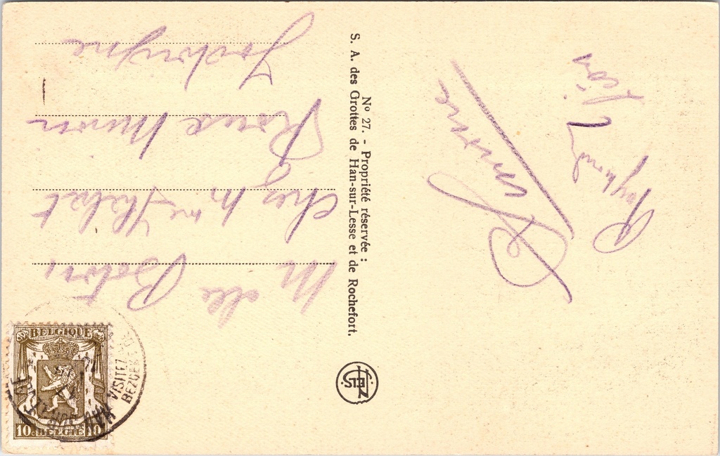Rochefort - "Grottes de Han - La sortie" - Uitgang van de grotten van Han – achterzijde van de originele postkaart